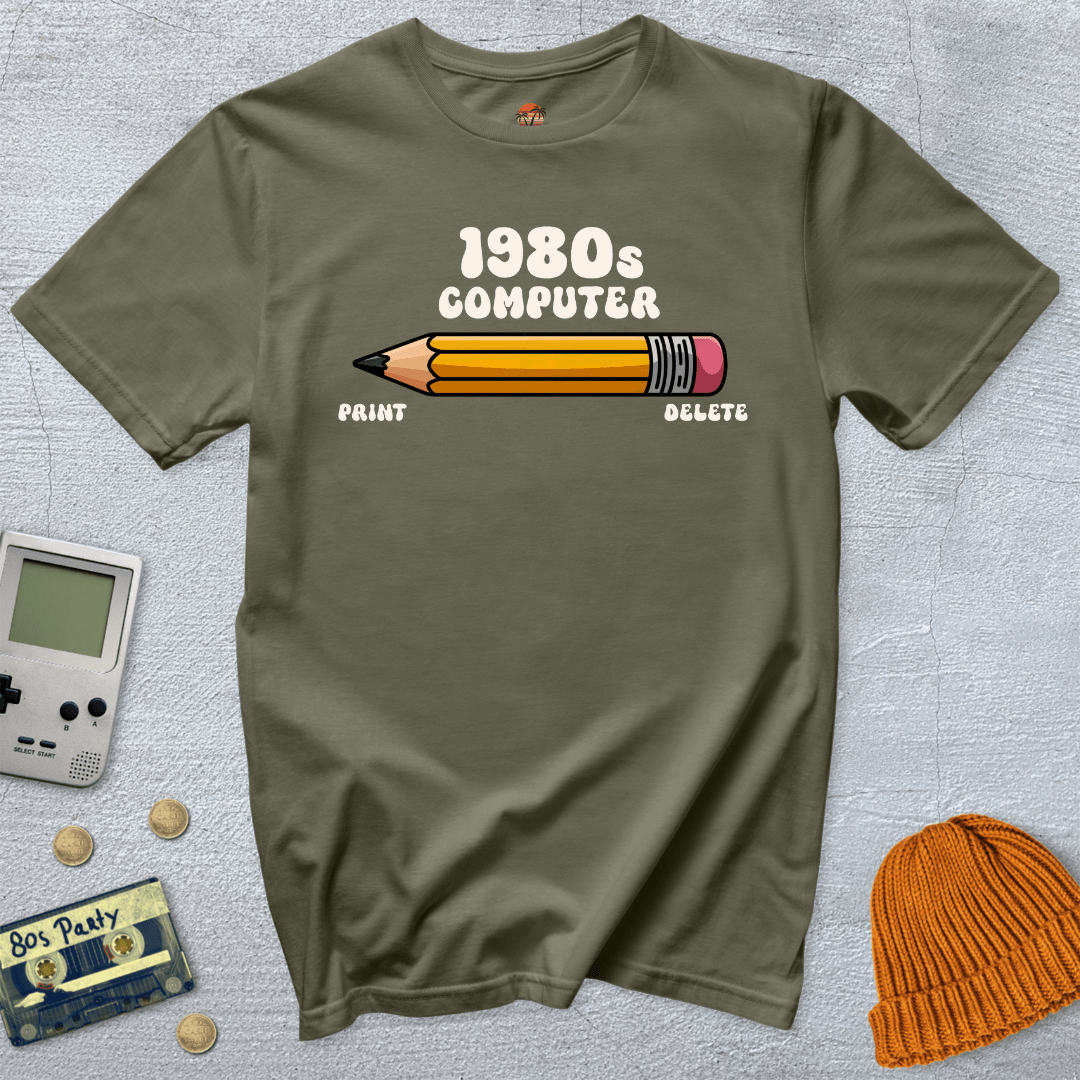 Printify T-Shirt Military Green / S 1980s Computer - Shirt