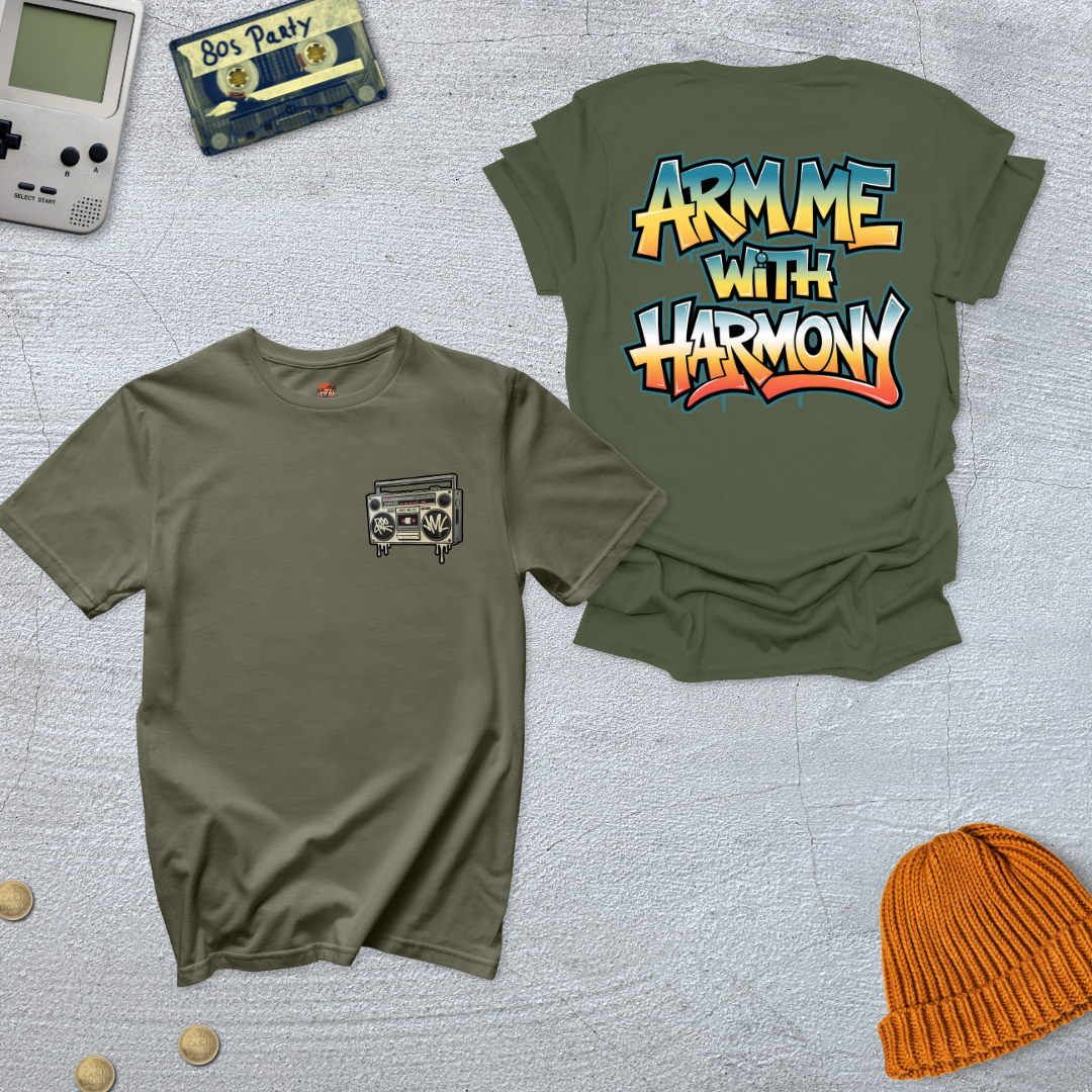 Printify T-Shirt Military Green / S Arm me with Harmony - Shirt