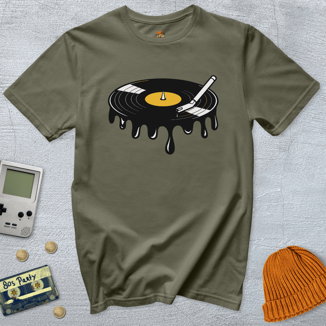 Printify T-Shirt Military Green / S Melted Record - Shirt