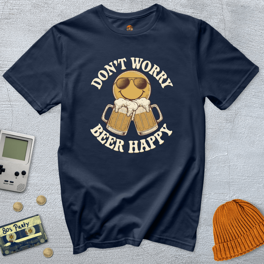 Printify T-Shirt Navy / S Don't Worry Beer Happy - Shirt