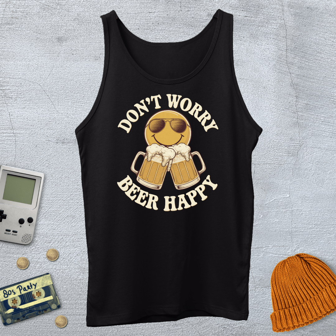 Printify Tank Top XS / Black Don't Worry Beer Happy - Tank Top