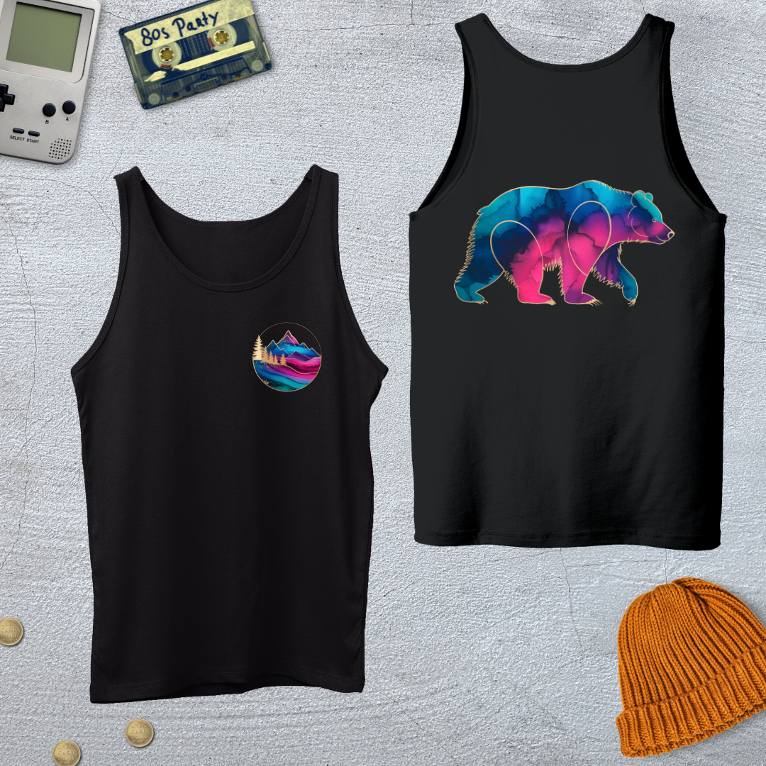 Printify Tank Top XS / Black Gradient Grizzly - Tank Top