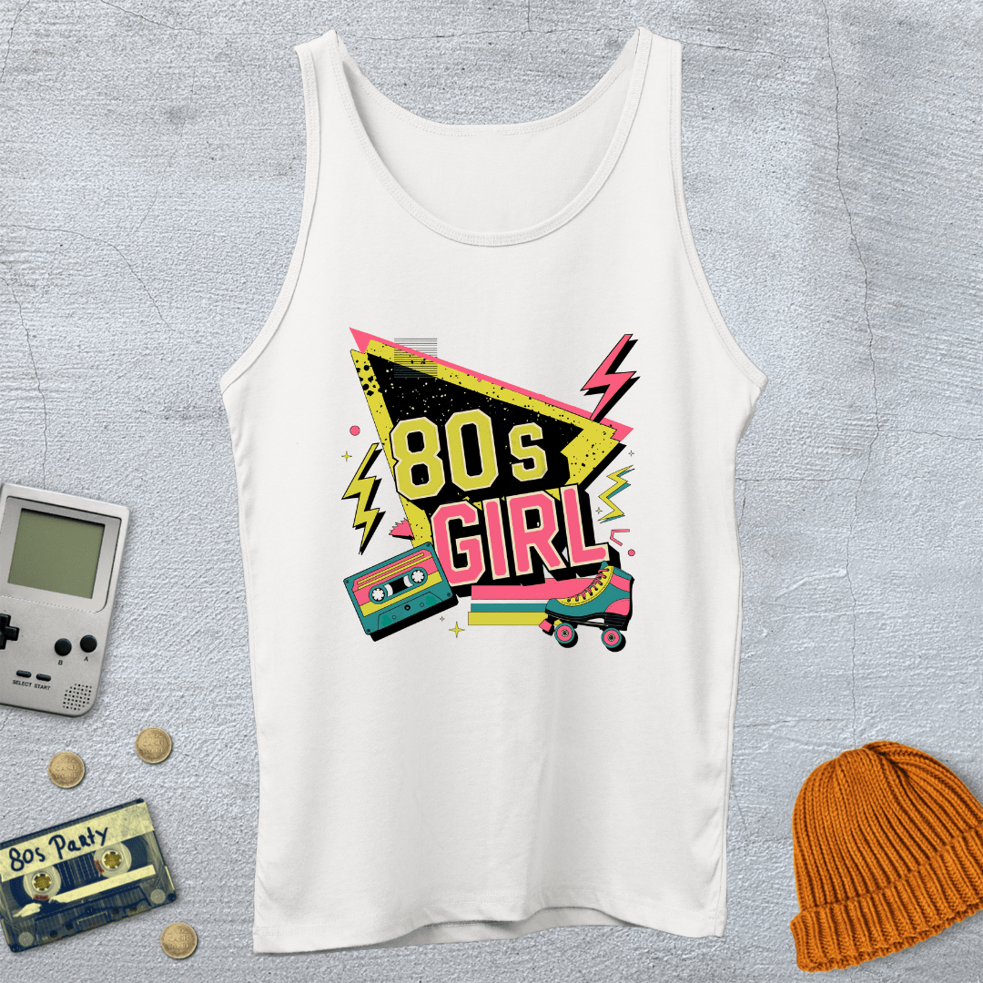 Printify Tank Top XS / White 80's Girl - Tank Top