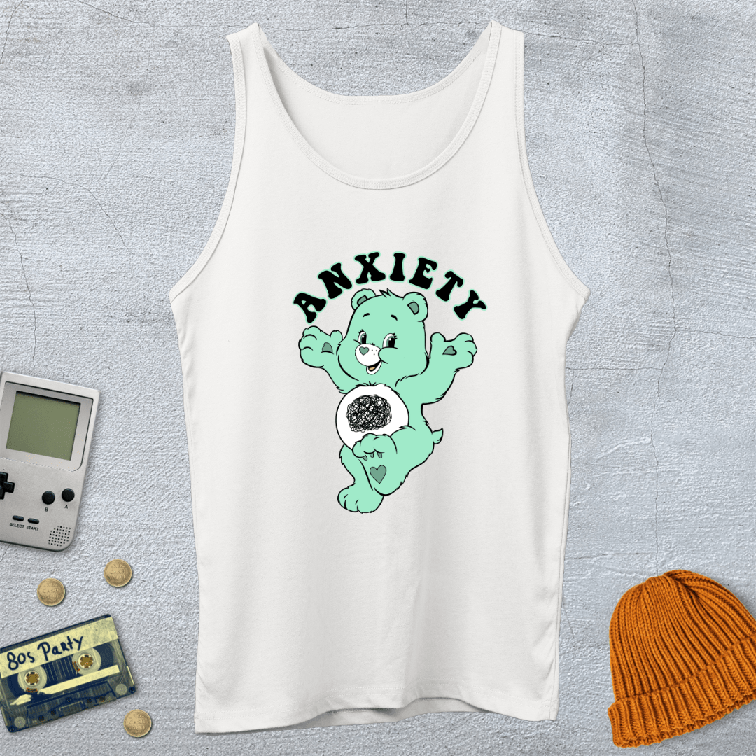 Printify Tank Top XS / White Anxiety Bear - Tank Top