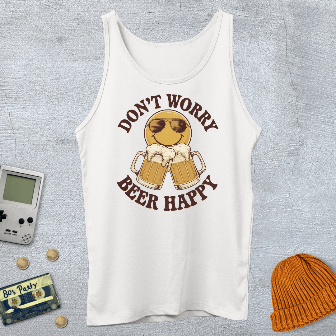 Printify Tank Top XS / White Don't Worry Beer Happy - Tank Top