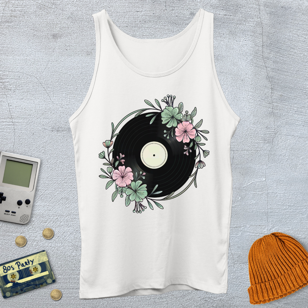 Printify Tank Top XS / White Flower Record - Tank Top