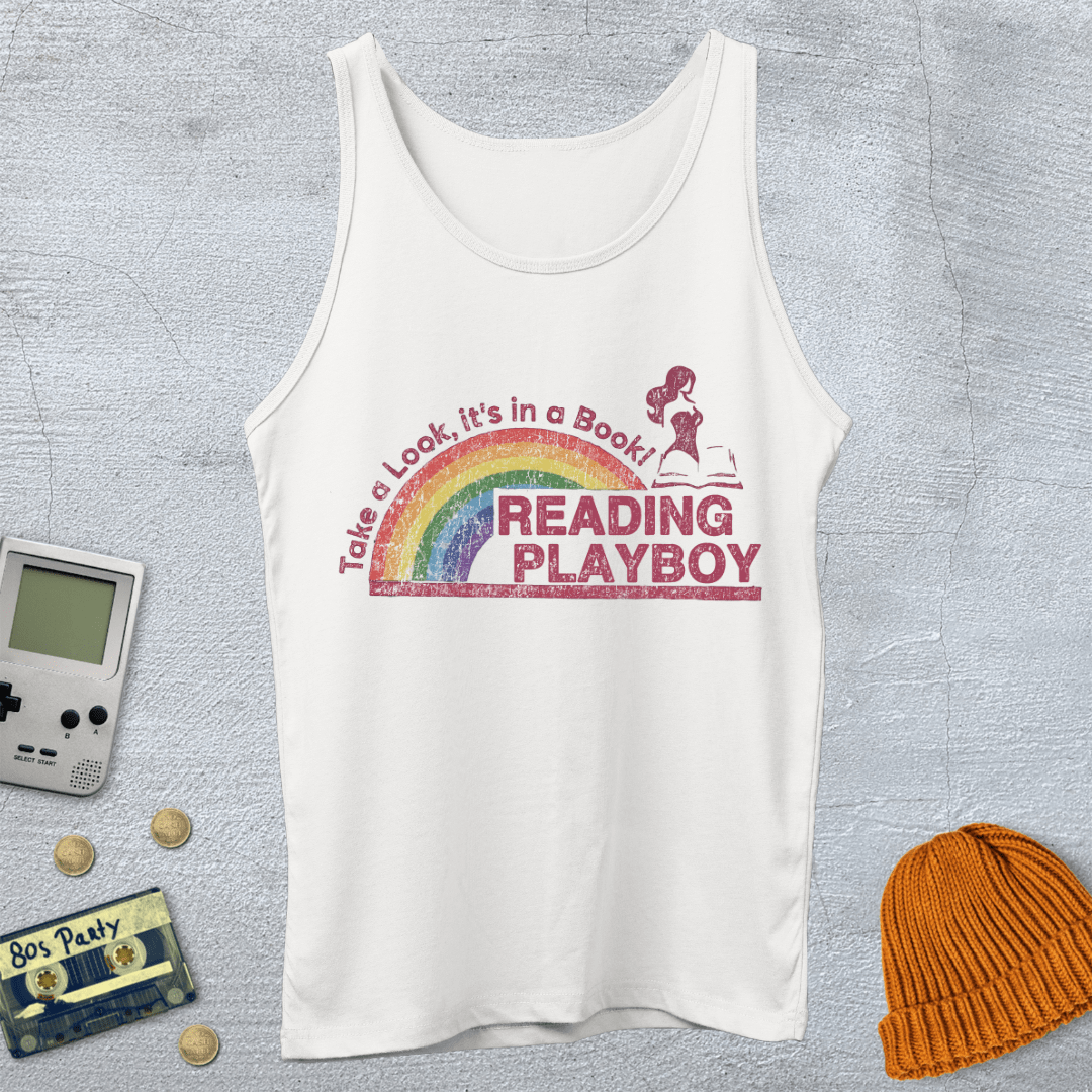 Printify Tank Top XS / White Reading Playboy - Tank Top