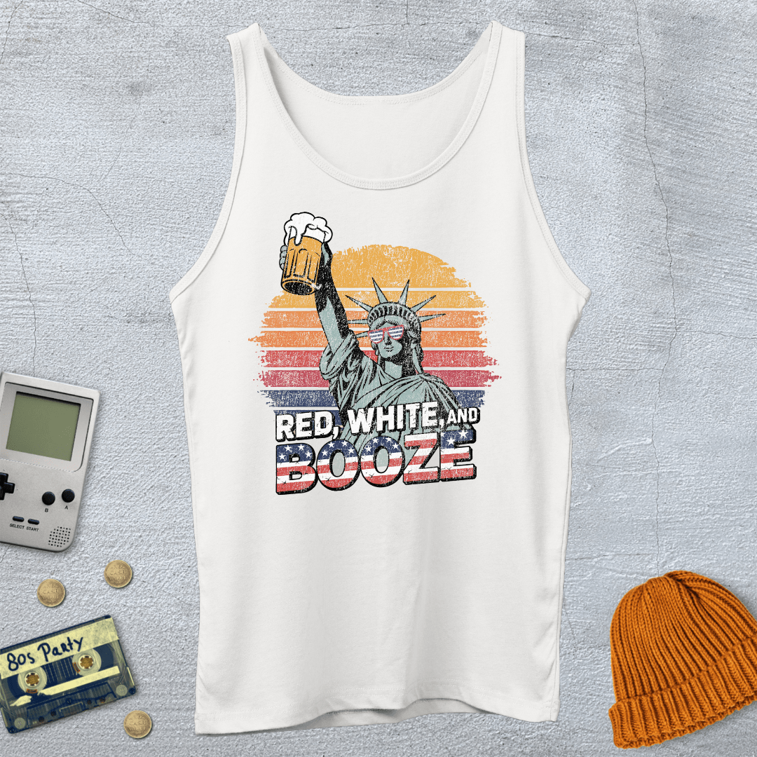Printify Tank Top XS / White Red White Booze - Tank Top